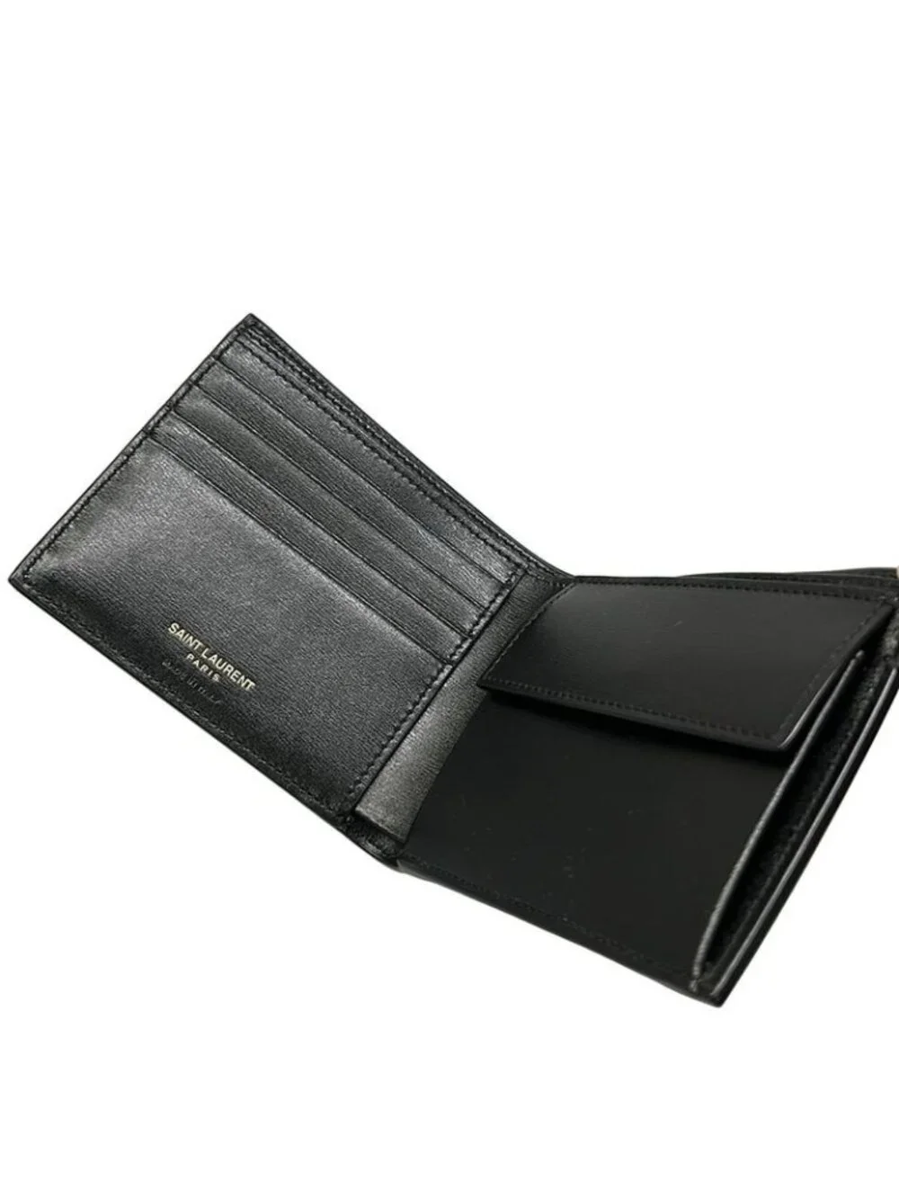 Saint Laurent Paris Bifold Wallet Black Gold Ysllogo Leather - Picture 3 of 12
